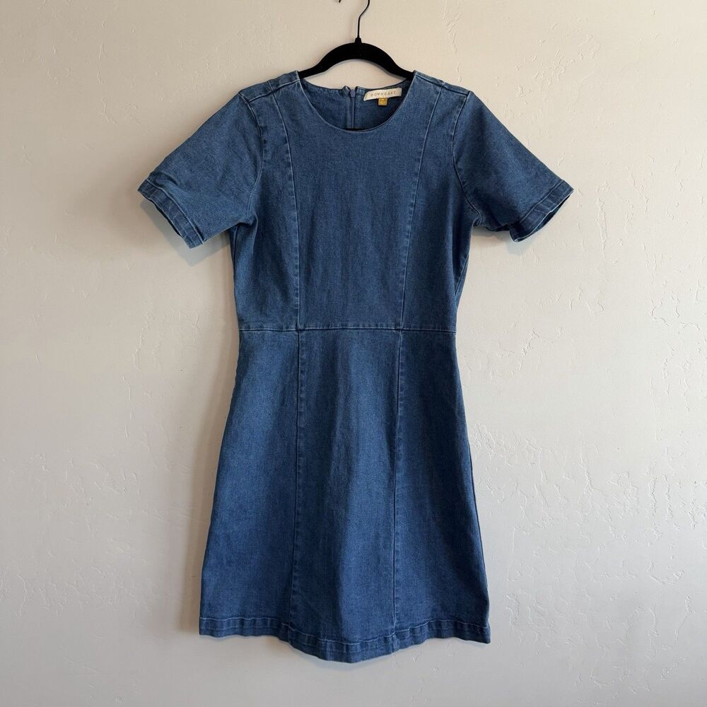 Downeast Womens Denim Midi Dress Size M Short Sleeve A Line Back Zipper